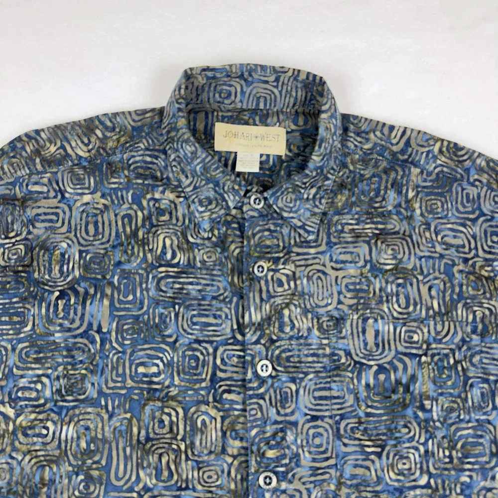 Men's JOHARI WEST Shirt  Abstract 100% Cotton Button Front XL Short Sleeves - Picture 2 of 10